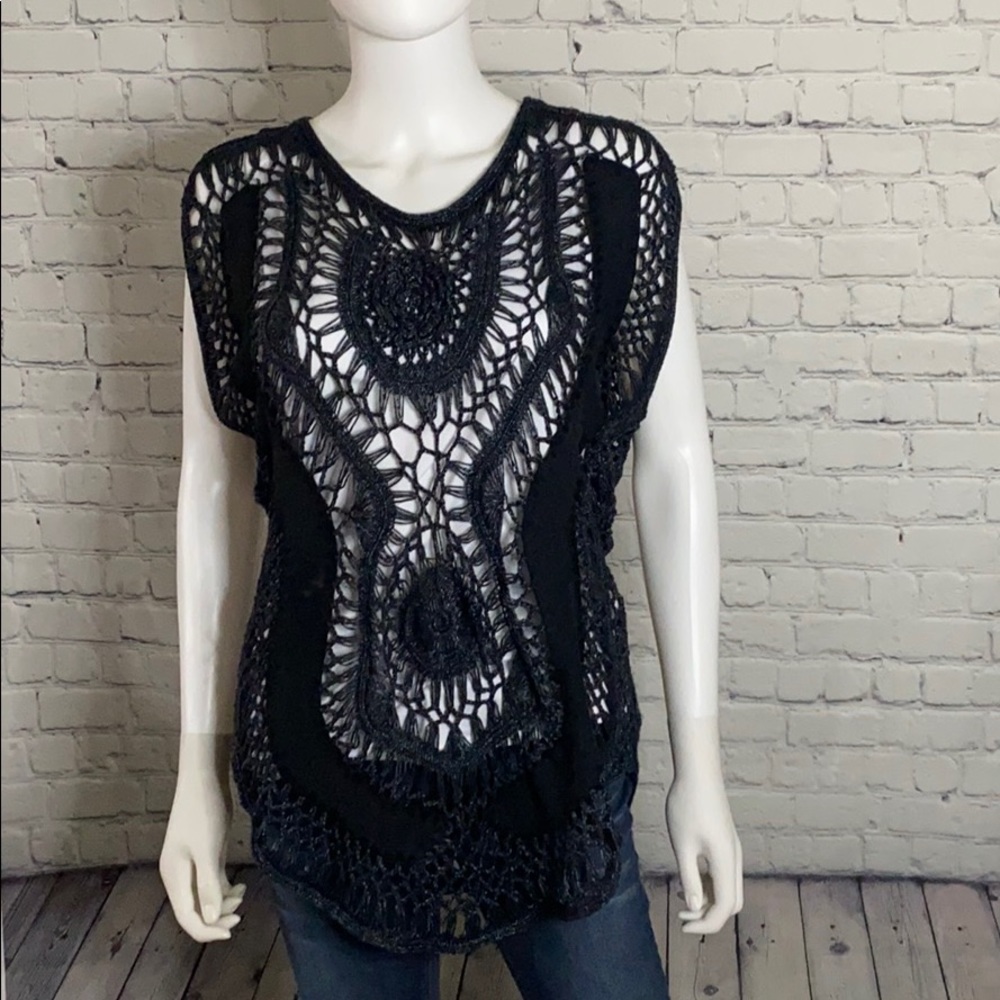 Cecico Crochet Black Sleeveless Top Large